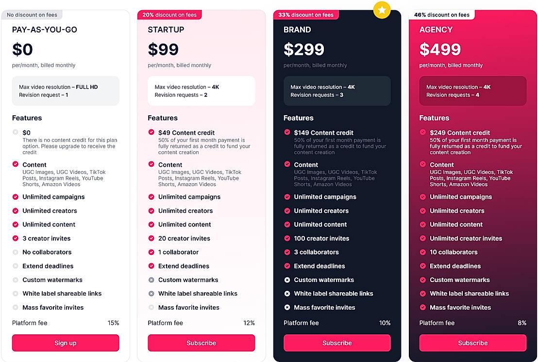 Pricing screenshot