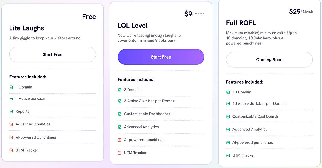 Pricing screenshot