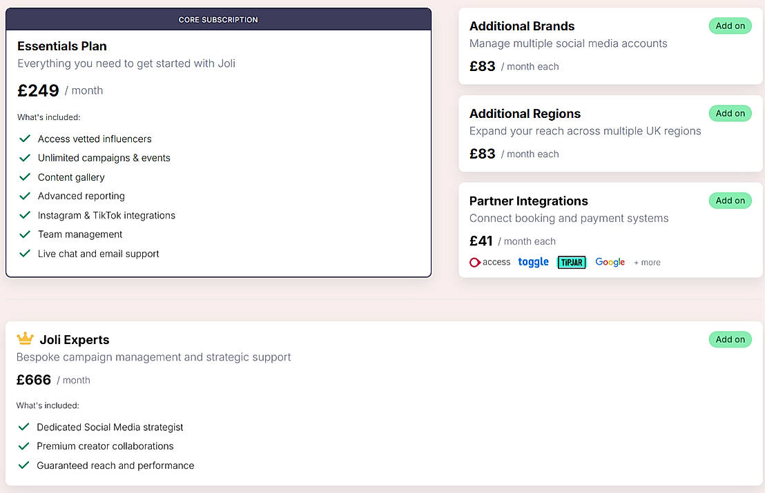 Pricing screenshot