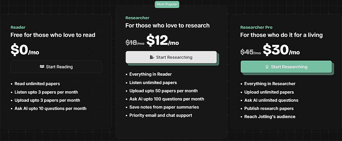 Pricing screenshot