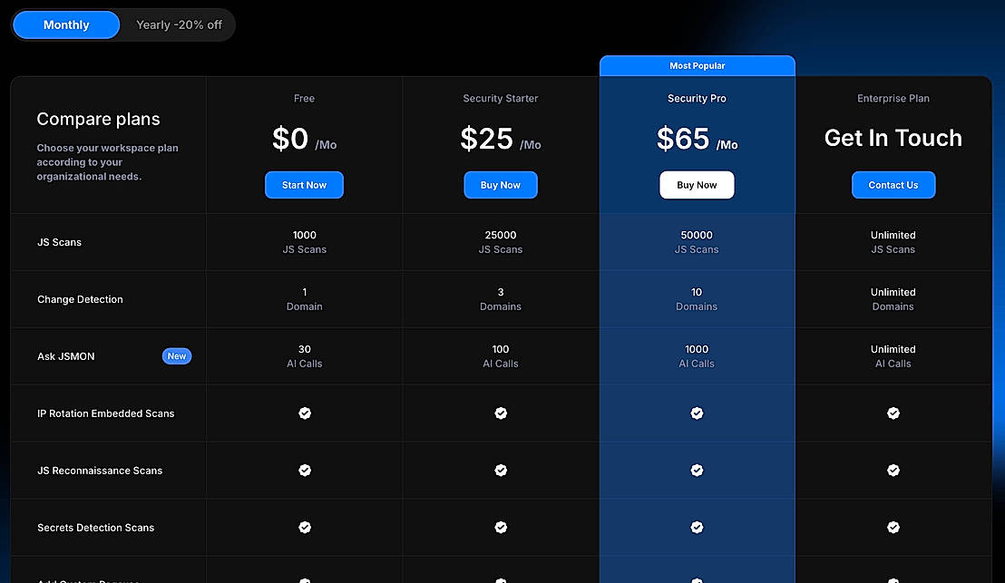 Pricing screenshot