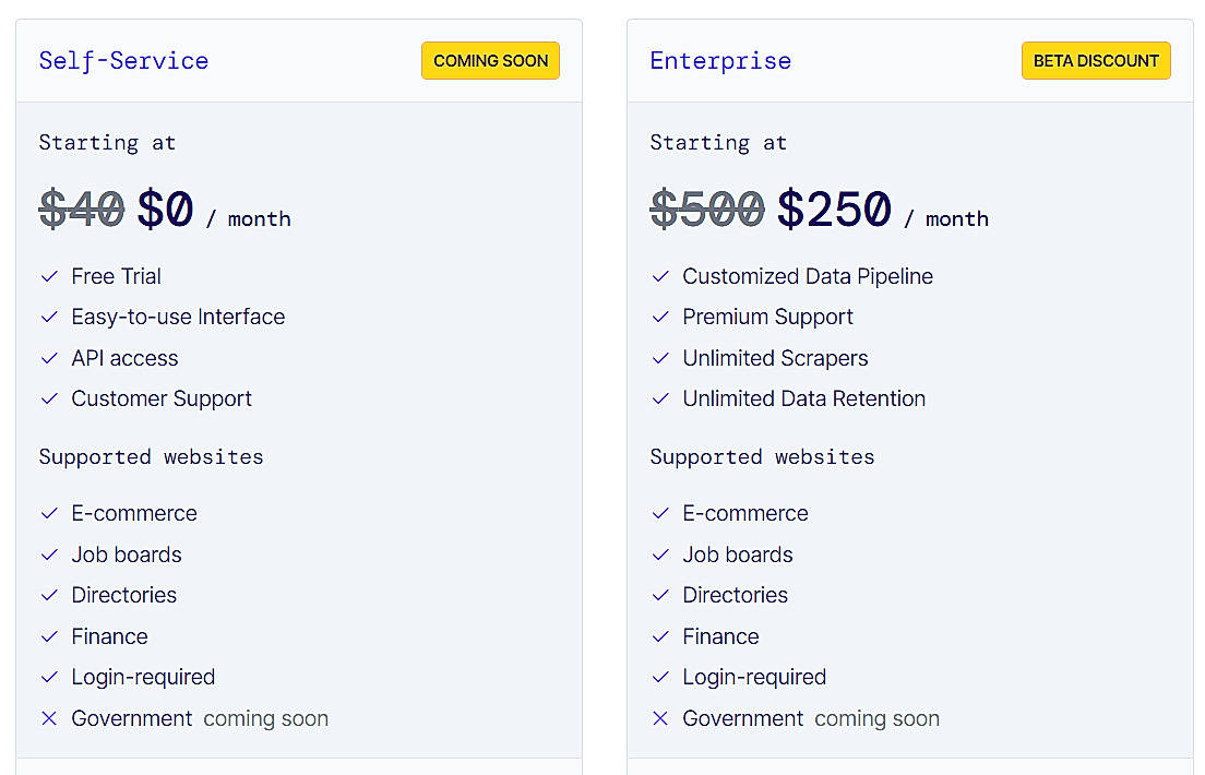 Pricing screenshot