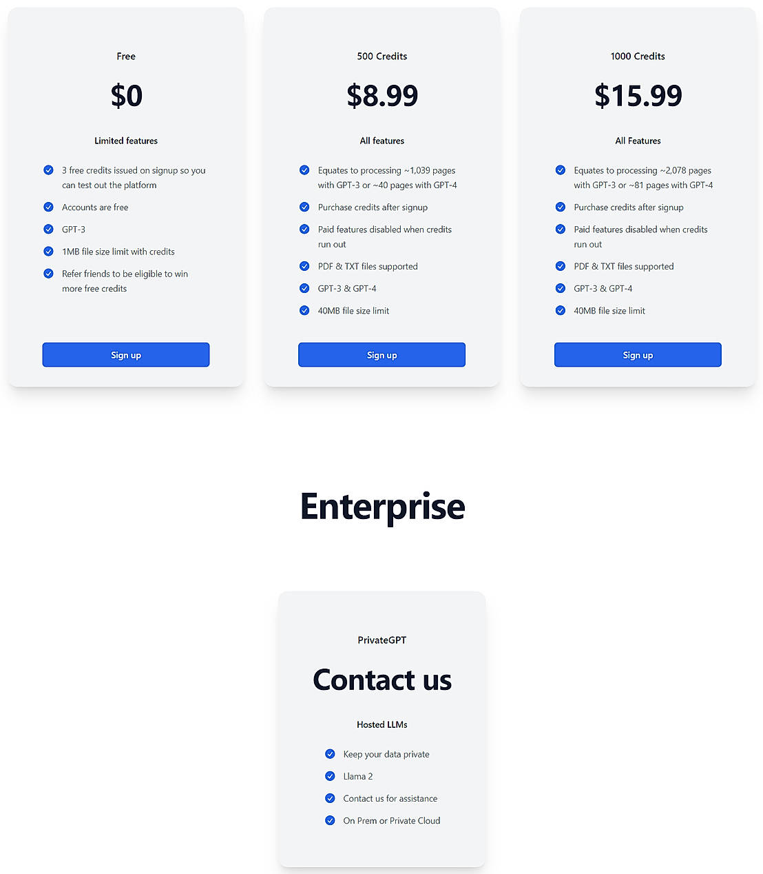 Pricing screenshot