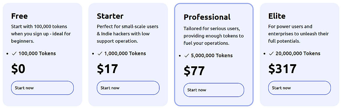 Pricing screenshot