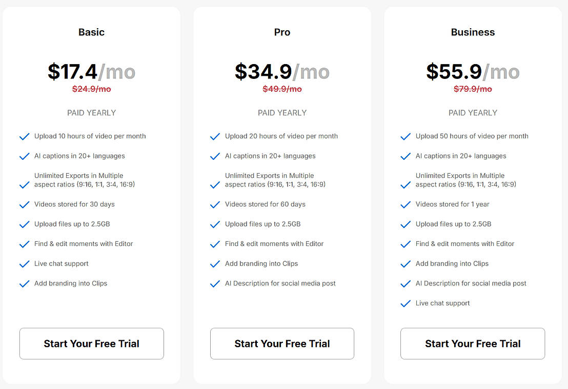 Pricing screenshot