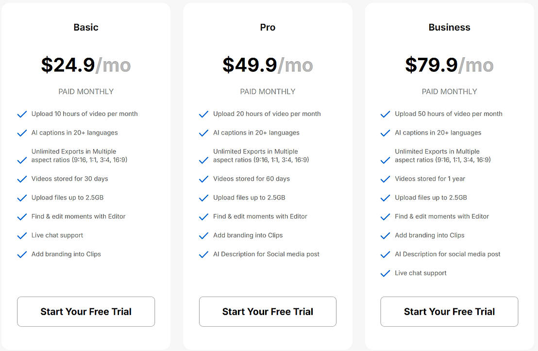 Pricing screenshot