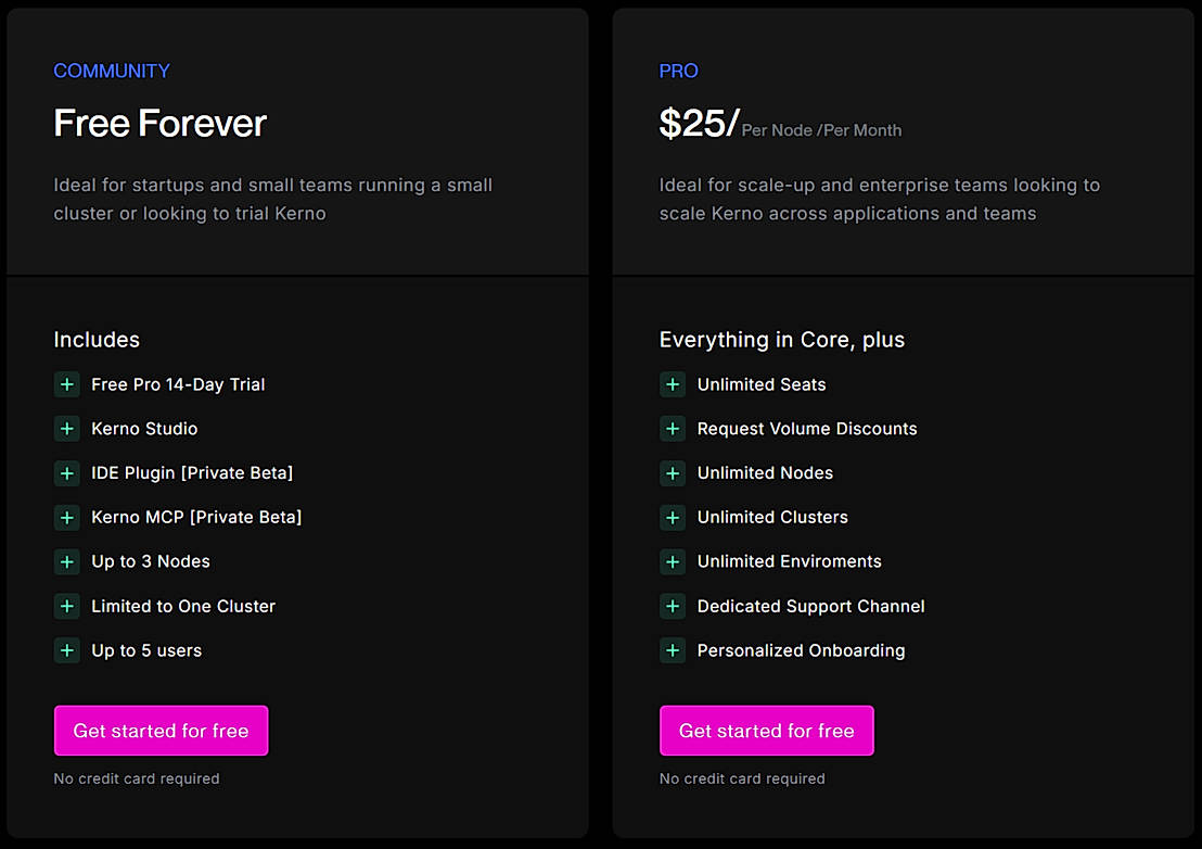 Pricing screenshot
