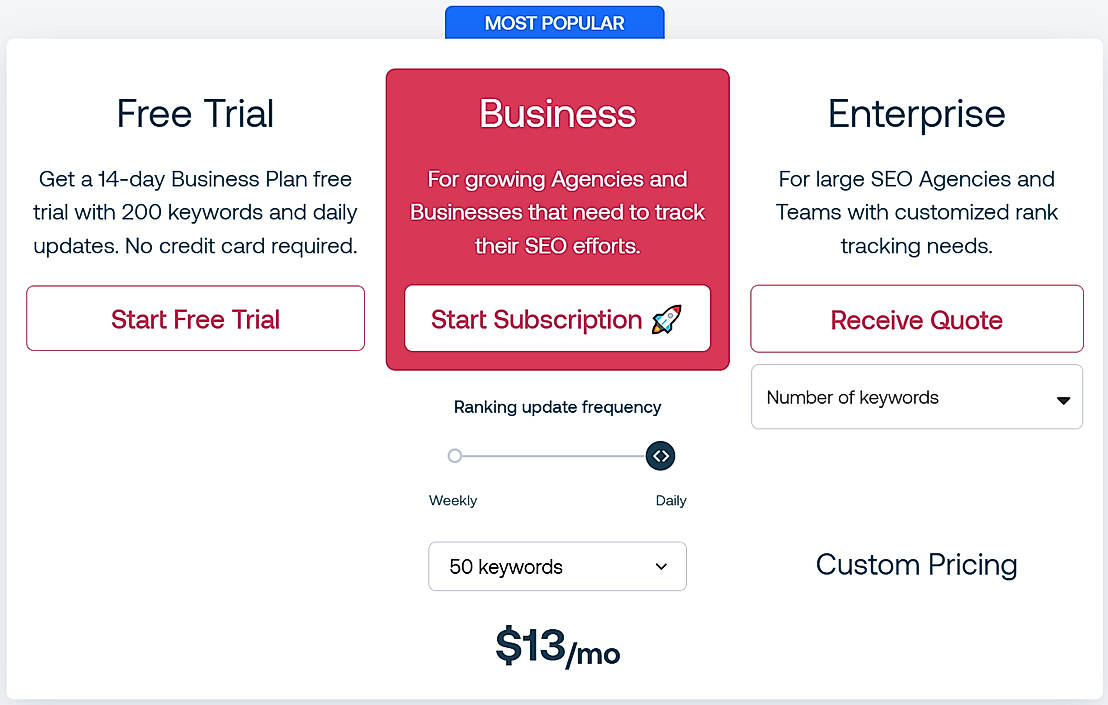 Pricing screenshot