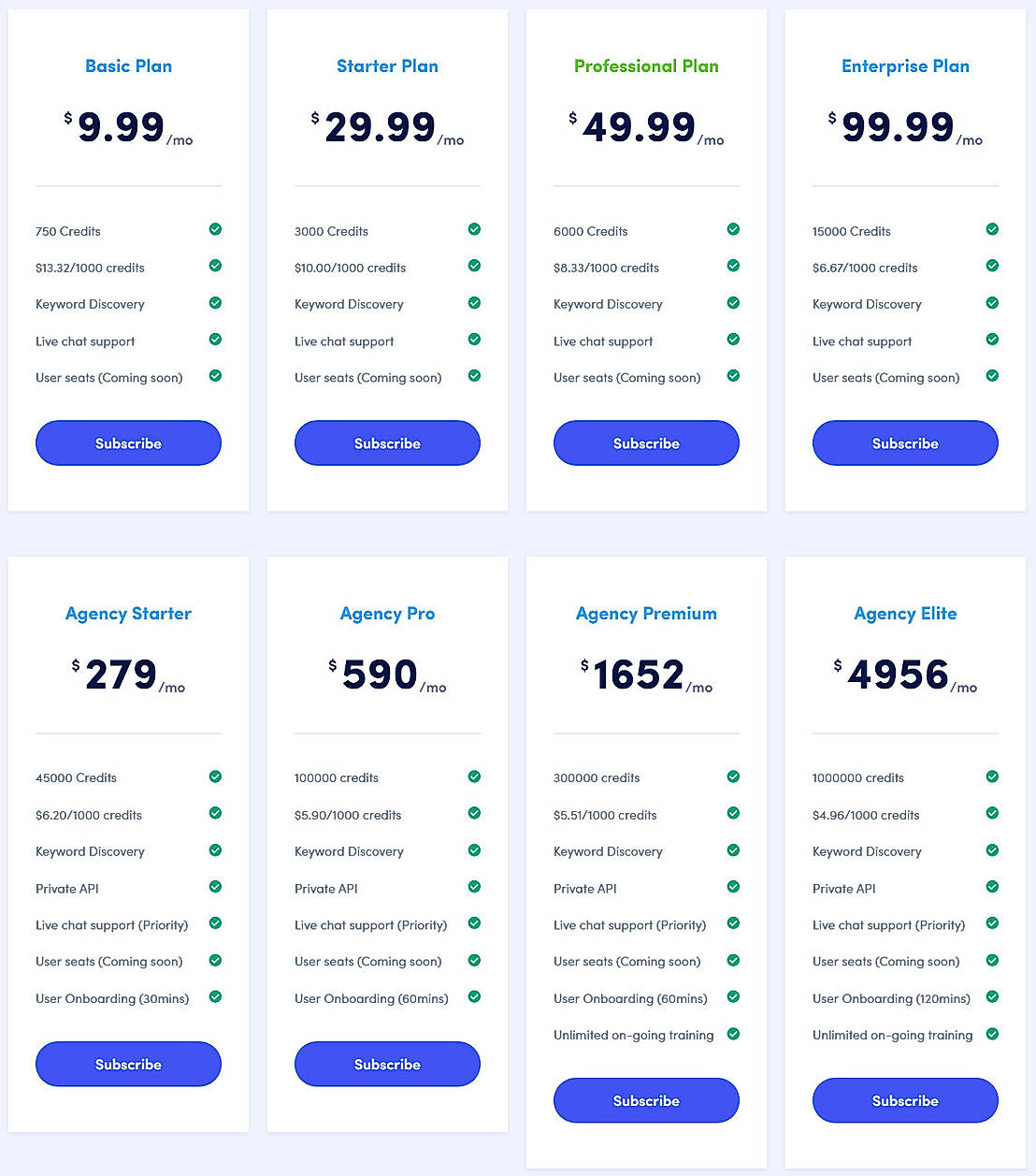 Pricing screenshot