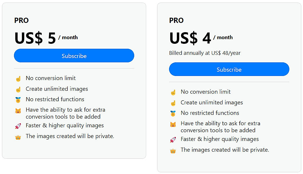 Pricing screenshot