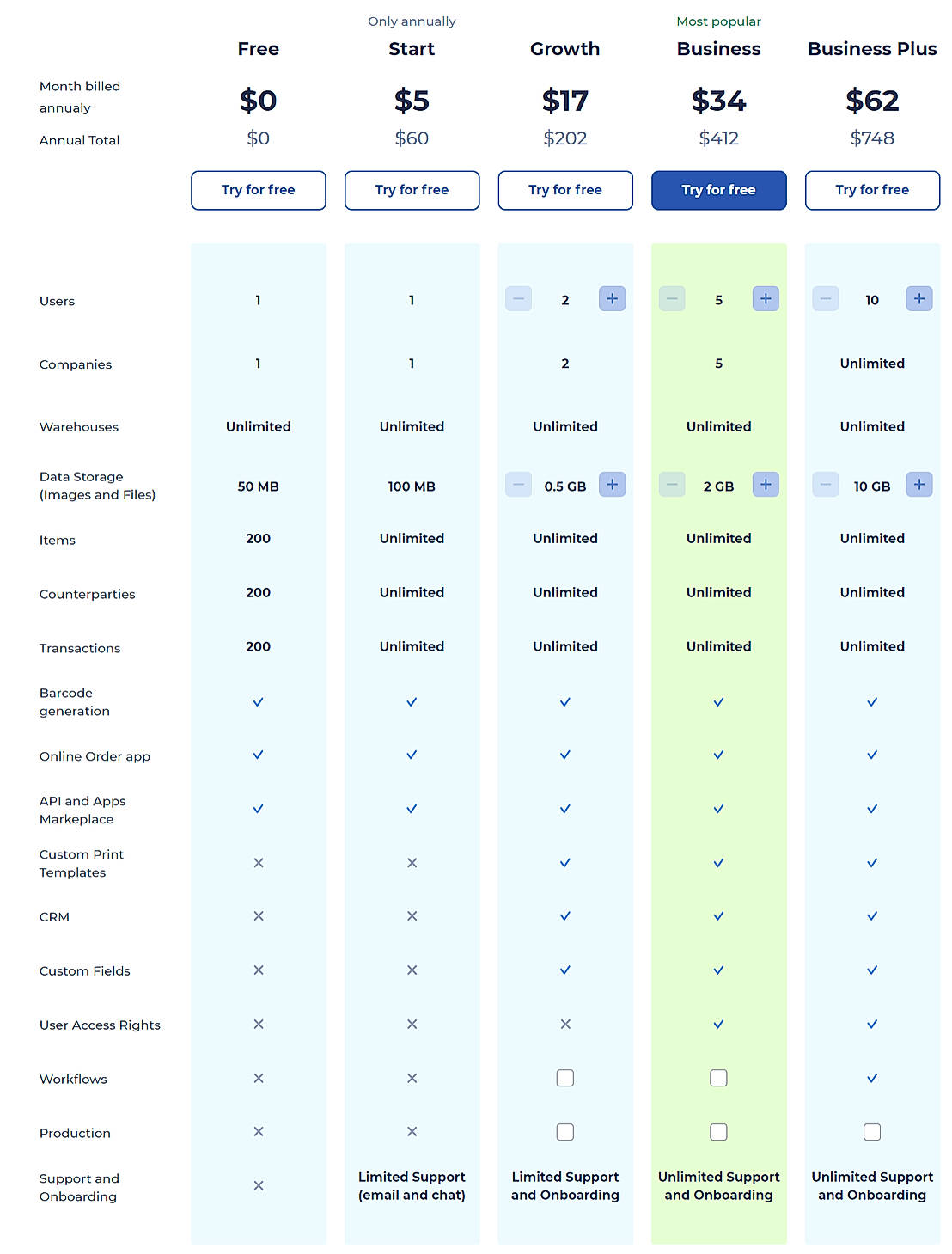 Pricing screenshot