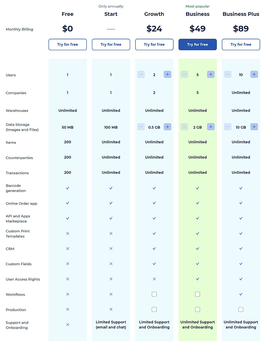 Pricing screenshot