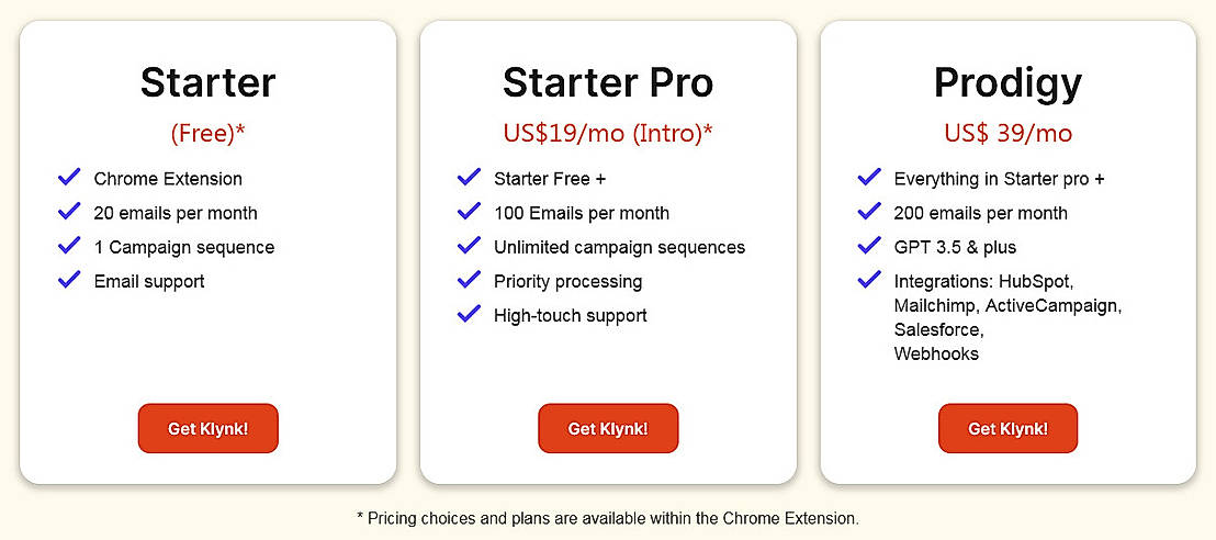 Pricing screenshot