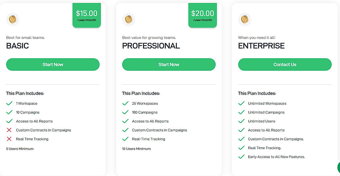 Pricing screenshot