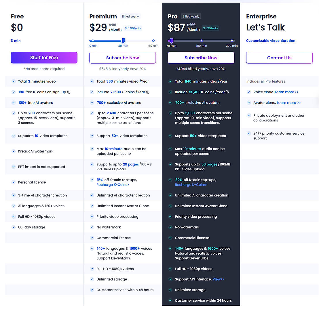 Pricing screenshot