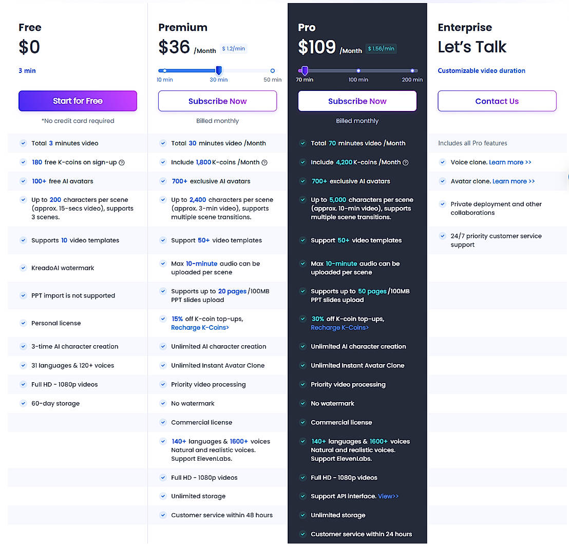 Pricing screenshot