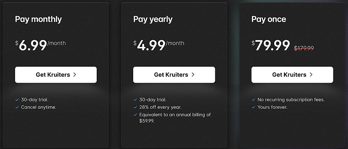 Pricing screenshot