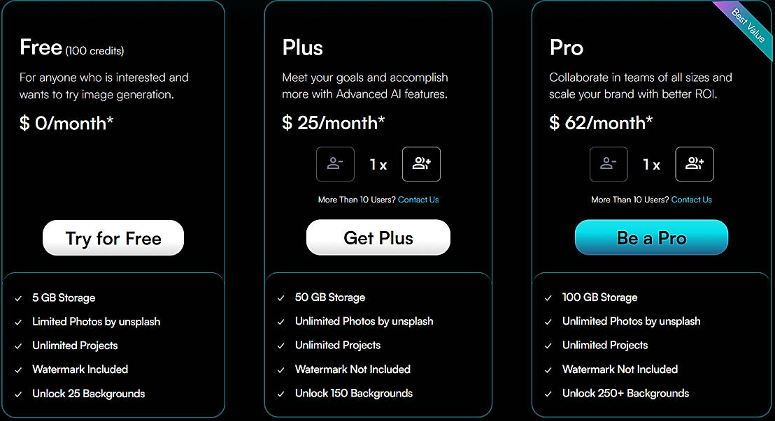 Pricing screenshot