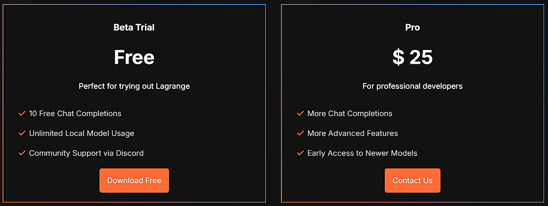 Pricing screenshot