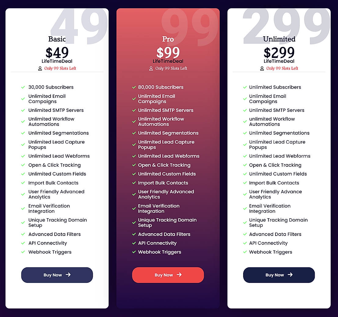 Pricing screenshot