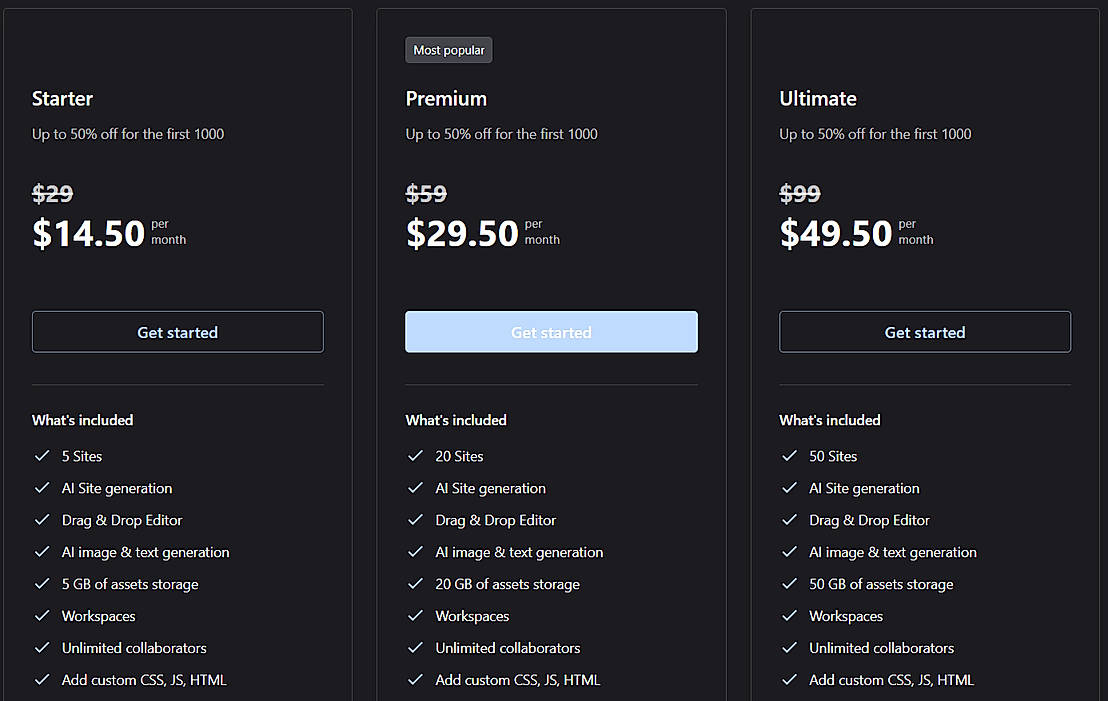 Pricing screenshot