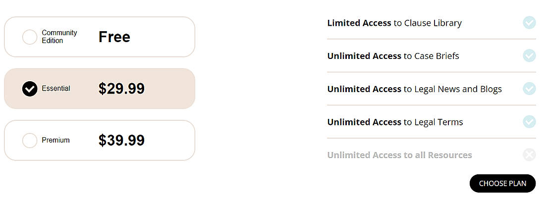 Pricing screenshot