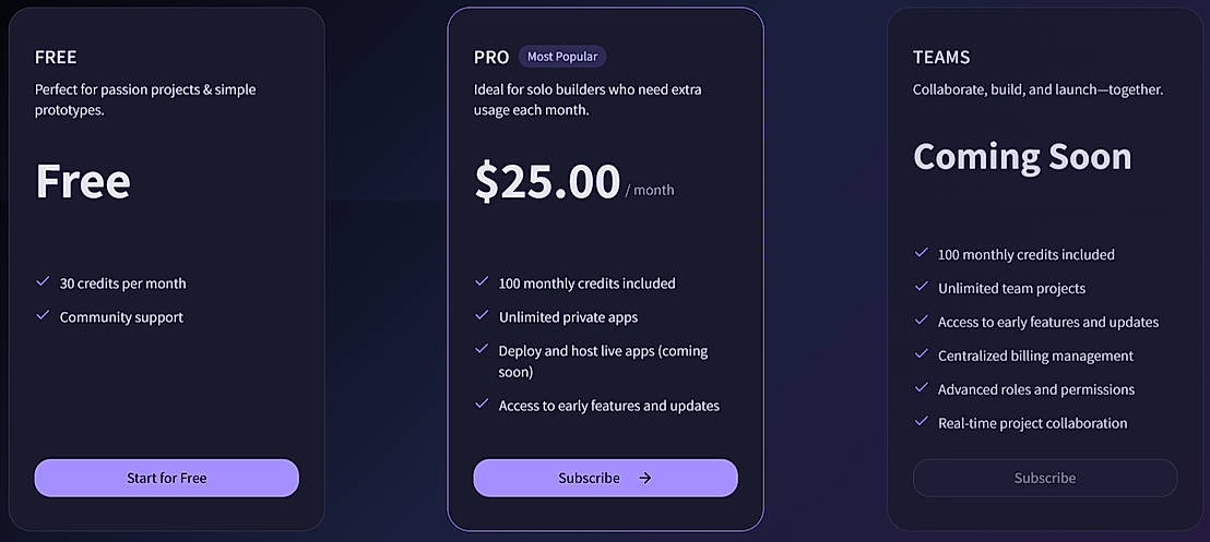 Pricing screenshot