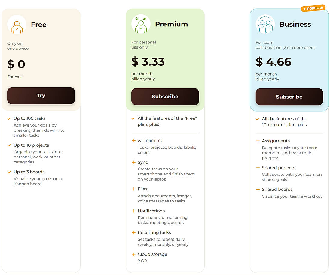 Pricing screenshot