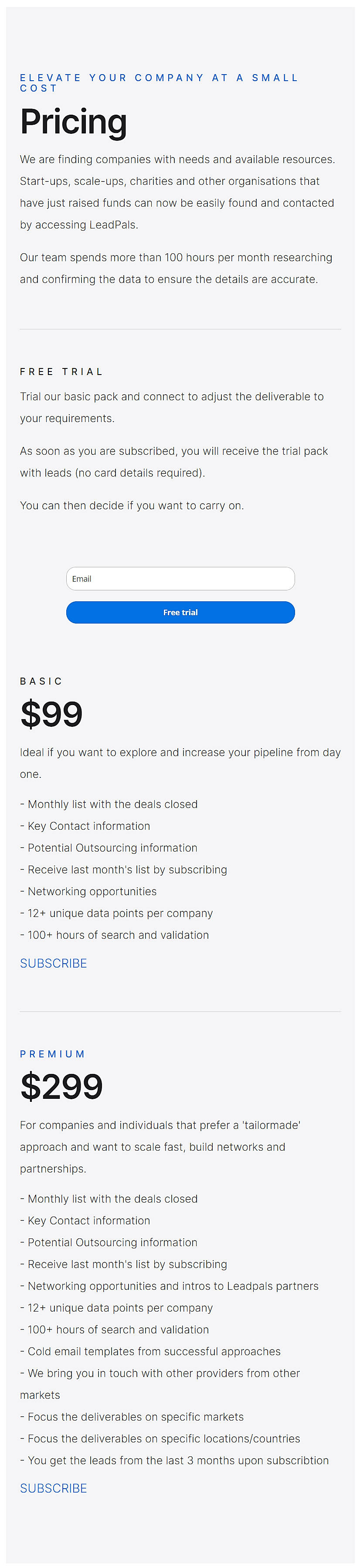 Pricing screenshot