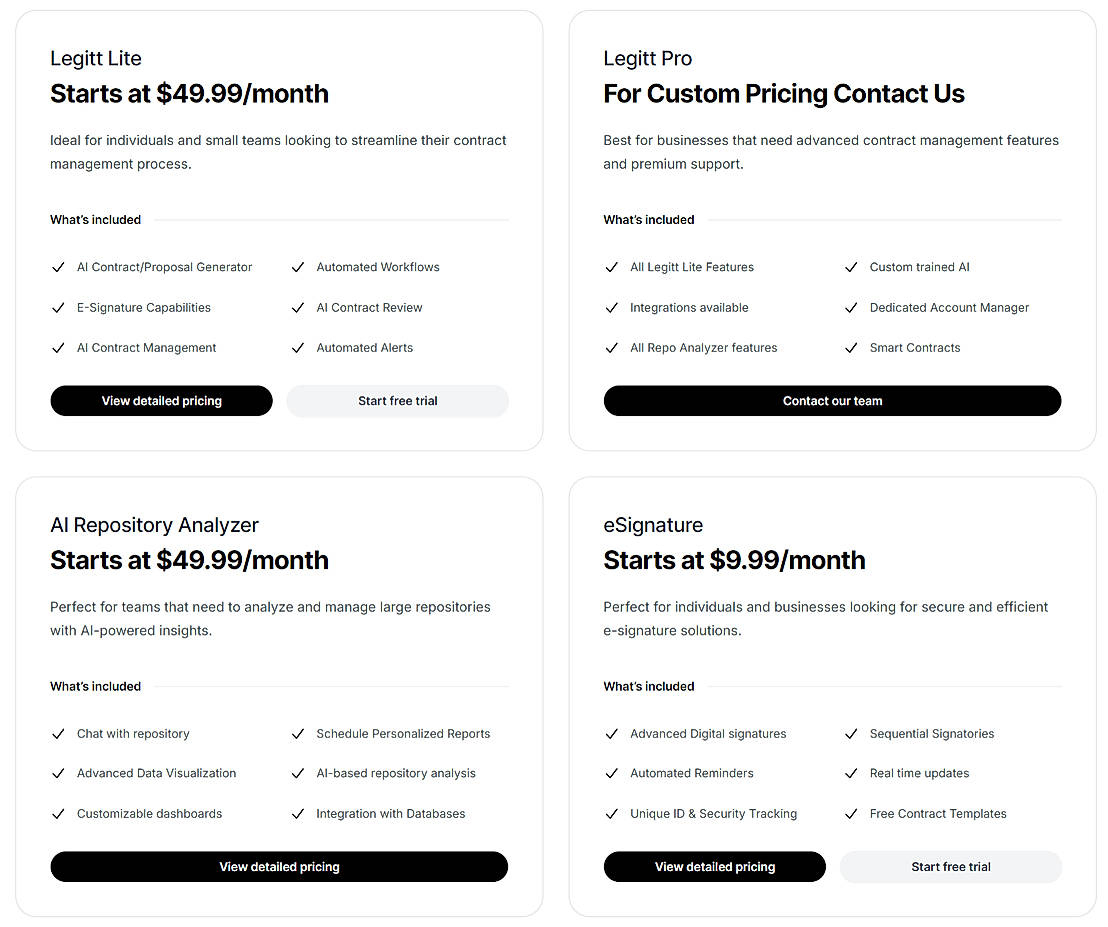 Pricing screenshot
