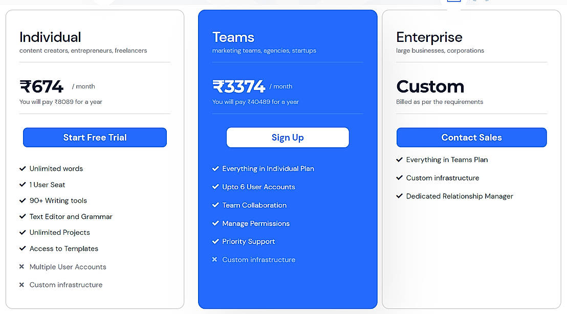 Pricing screenshot