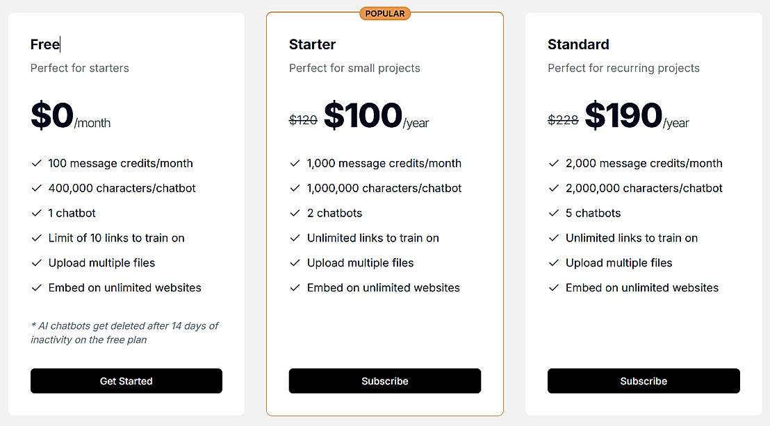 Pricing screenshot