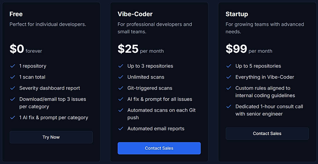 Pricing screenshot
