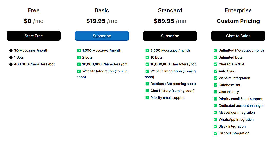 Pricing screenshot