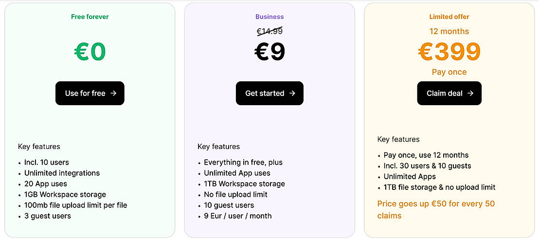 Pricing screenshot