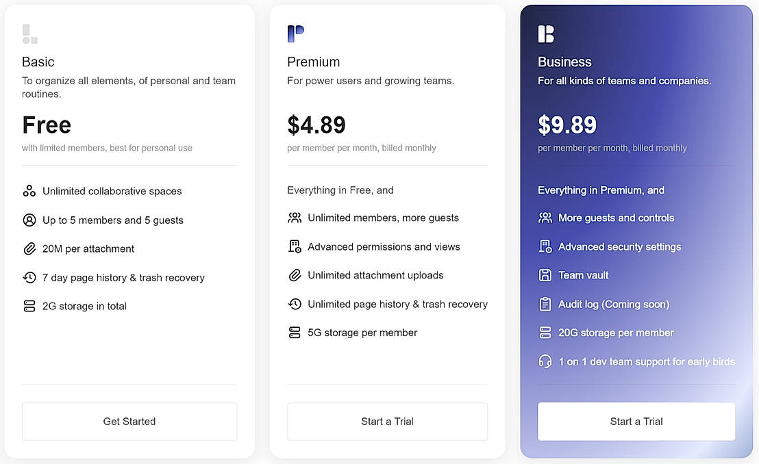Pricing screenshot
