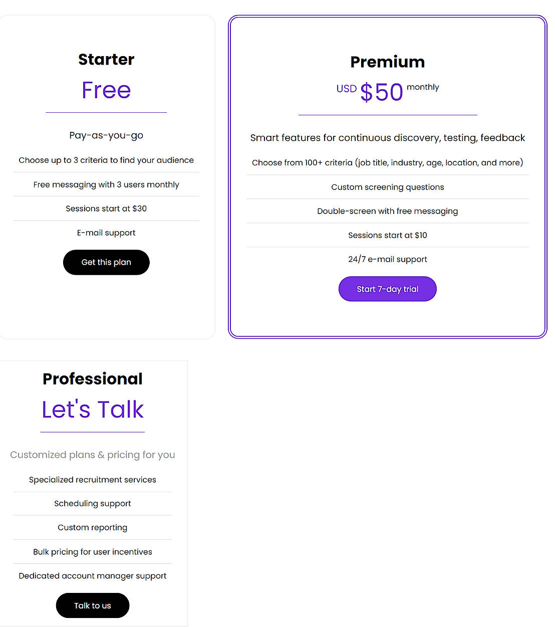 Pricing screenshot