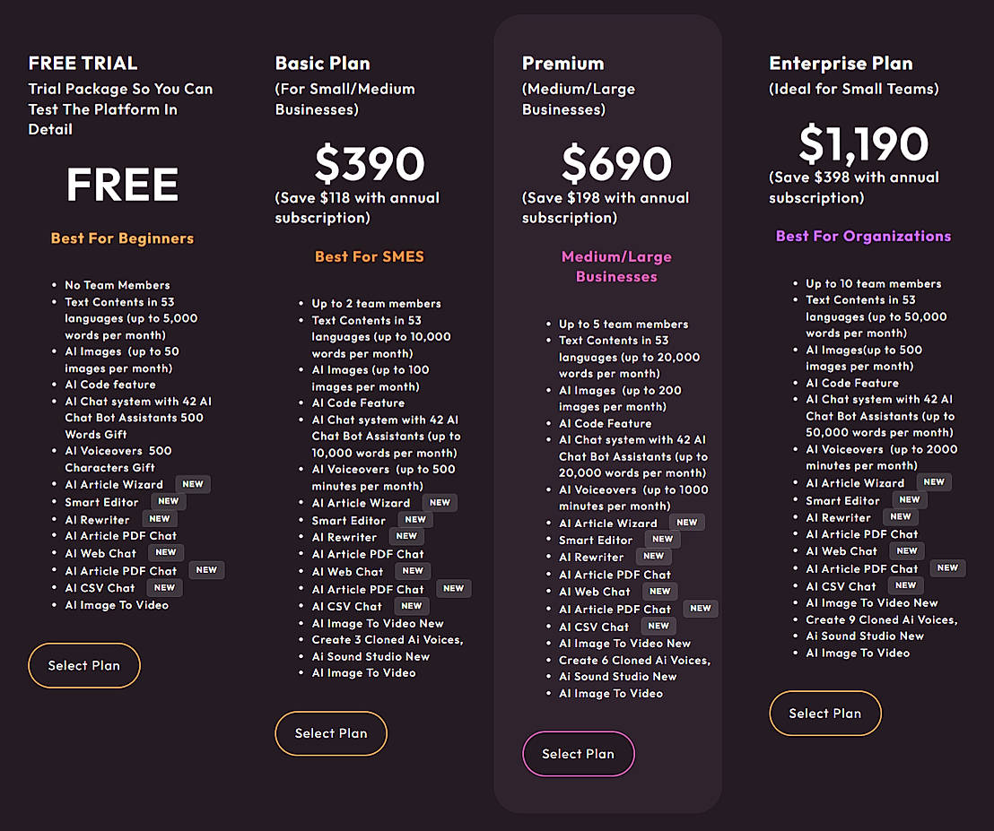 Pricing screenshot