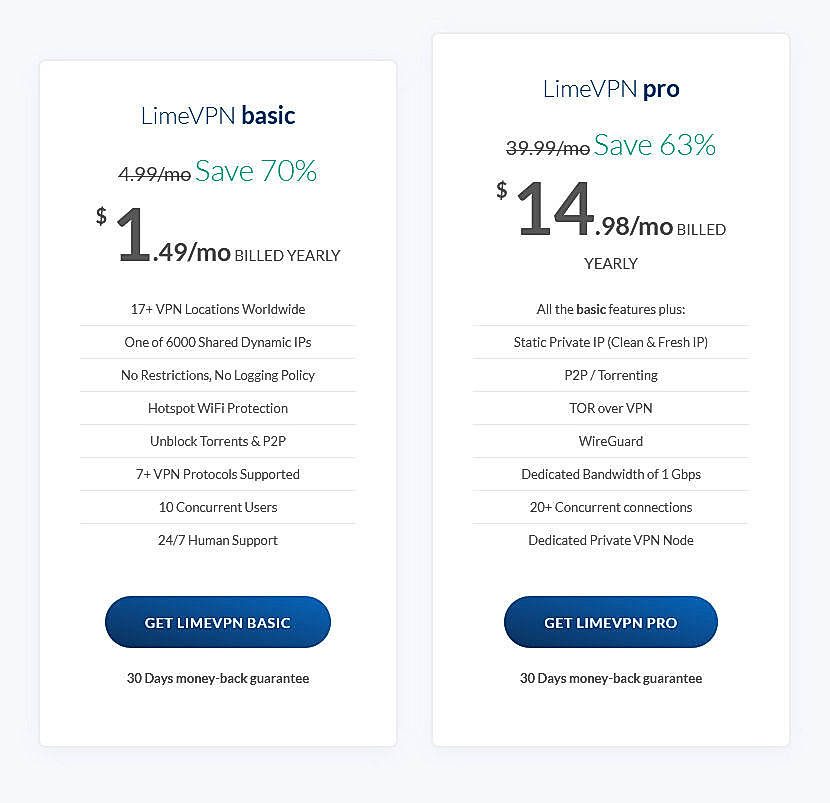 Pricing screenshot