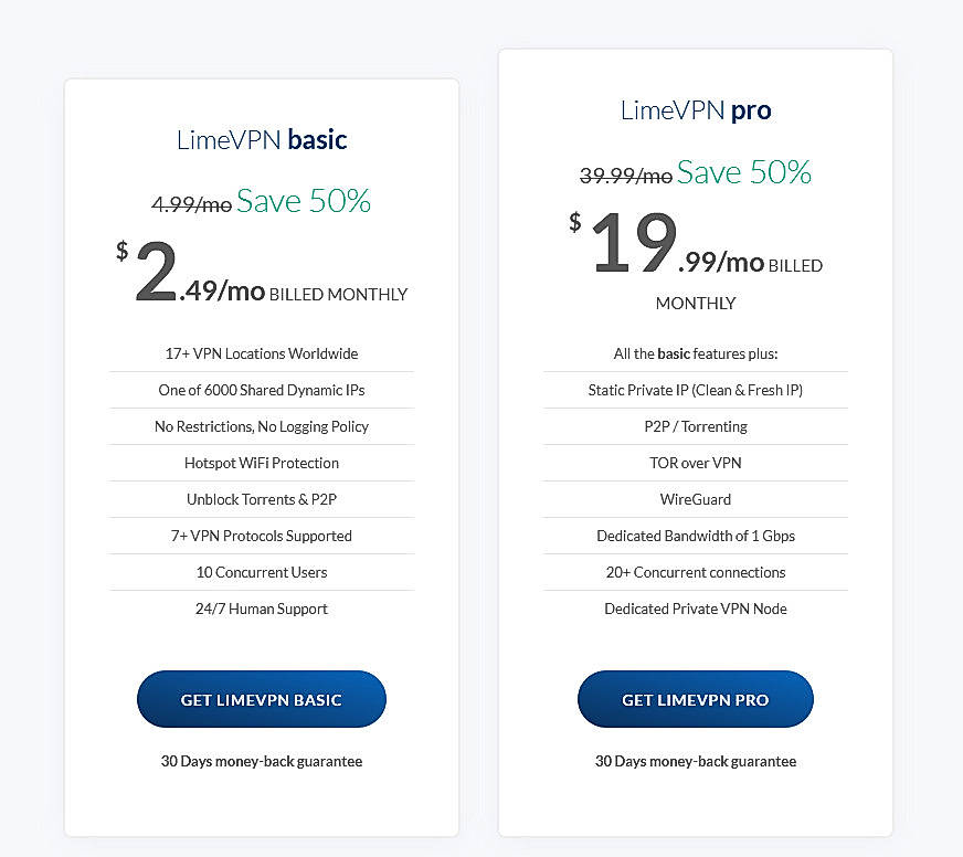 Pricing screenshot