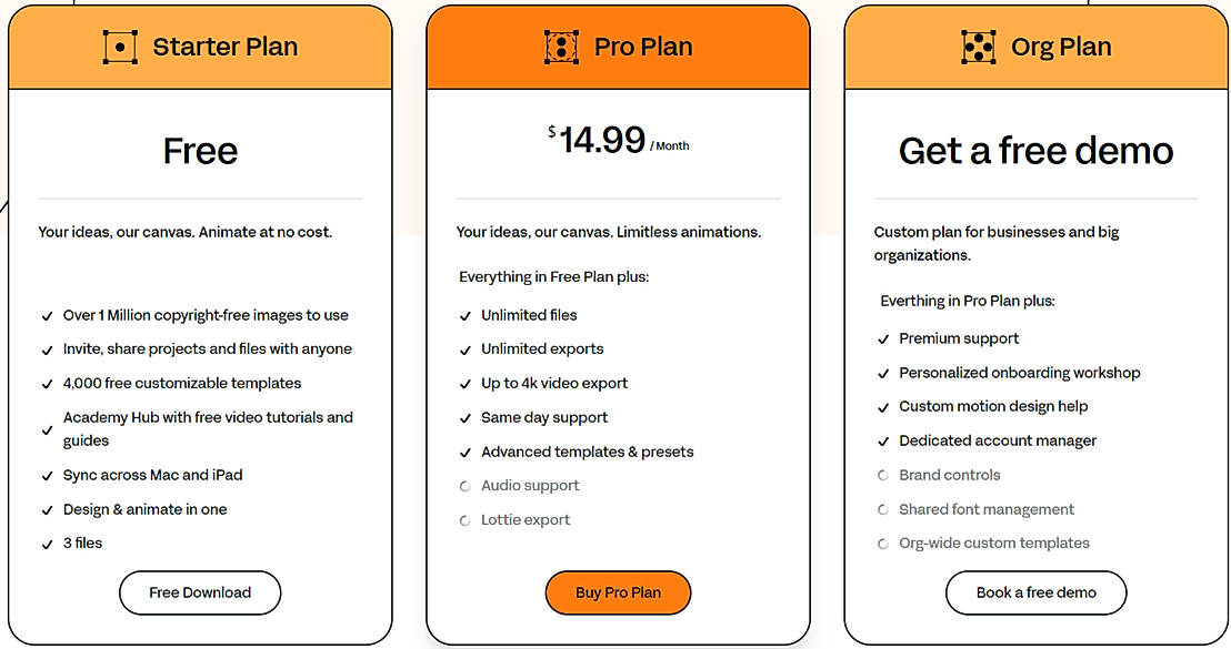 Pricing screenshot