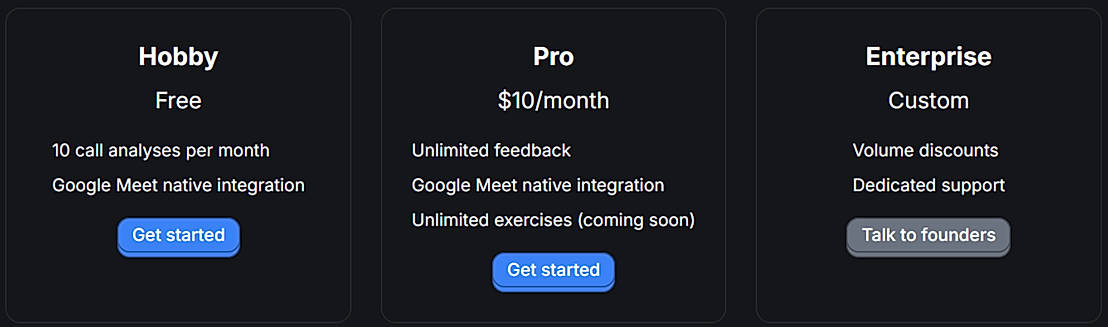 Pricing screenshot