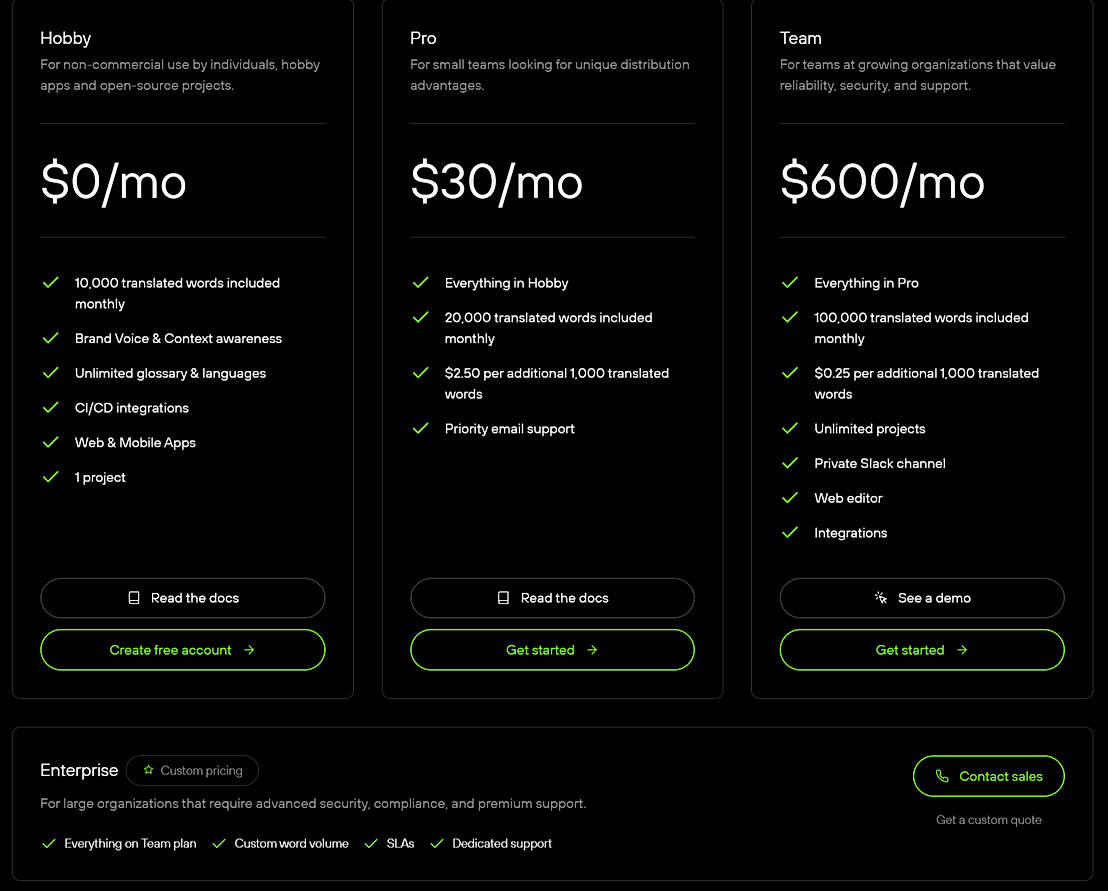 Pricing screenshot