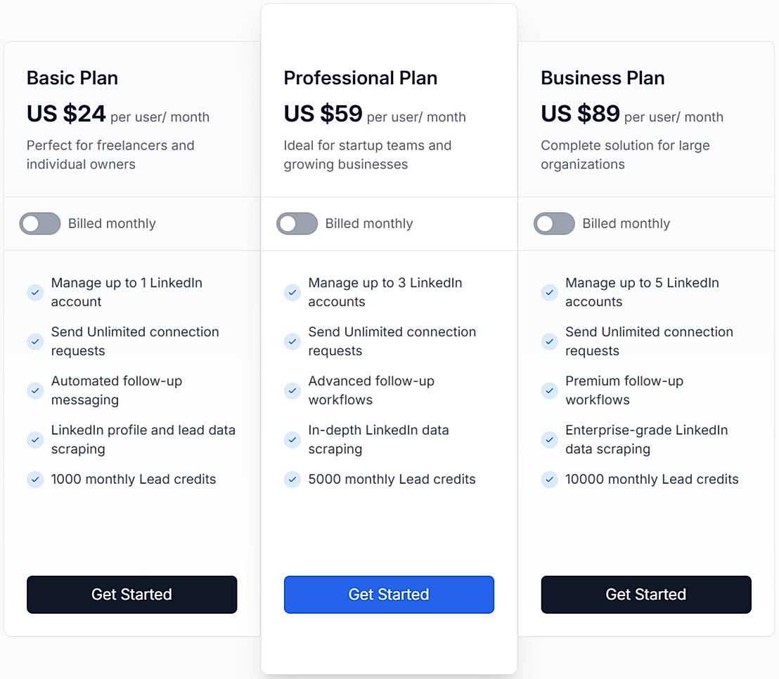 Pricing screenshot
