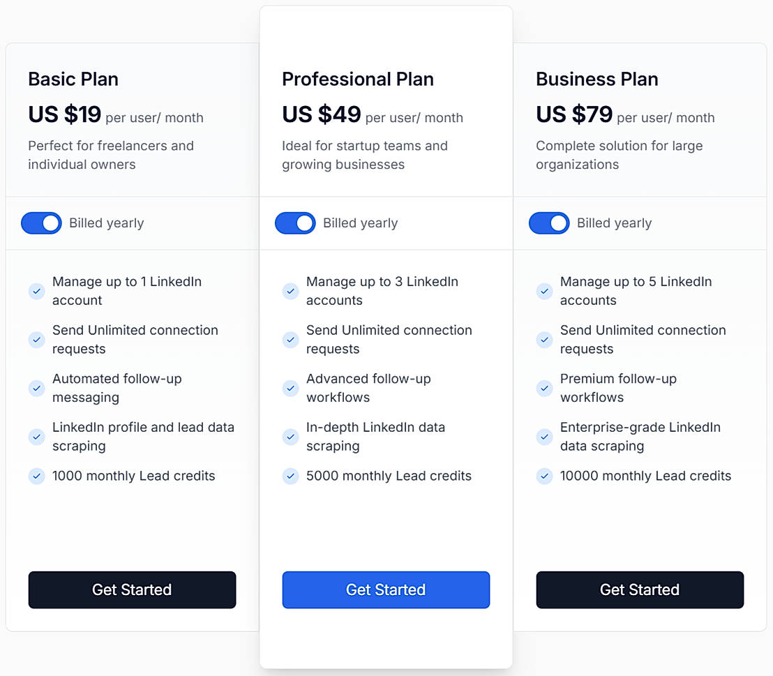 Pricing screenshot