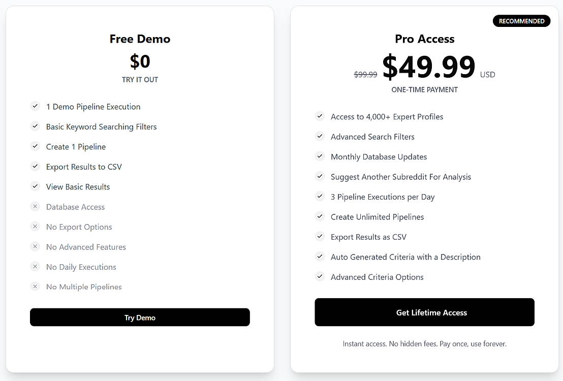 Pricing screenshot