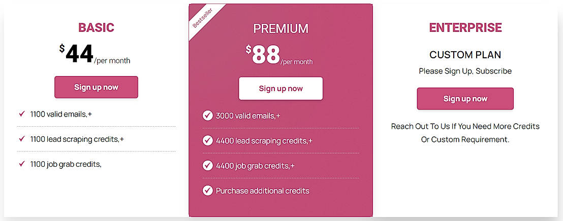 Pricing screenshot