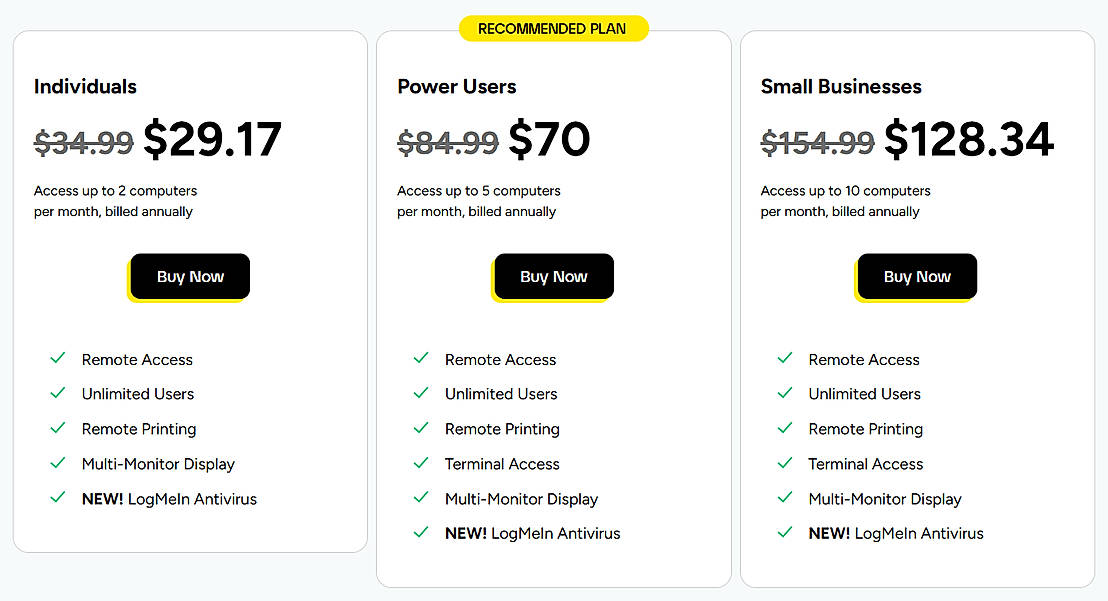 Pricing screenshot