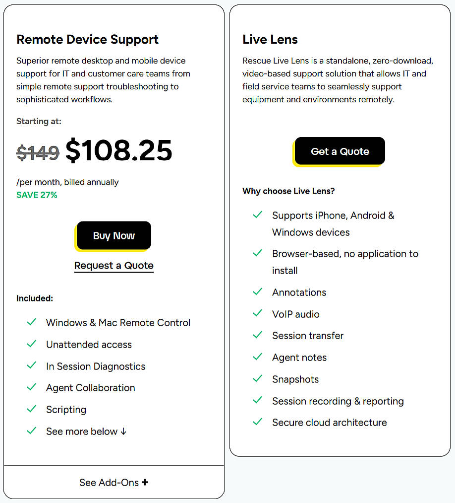 Pricing screenshot