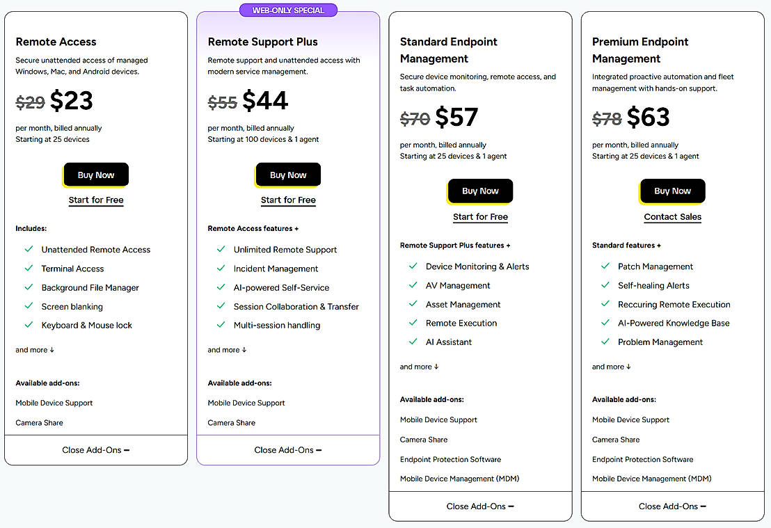 Pricing screenshot